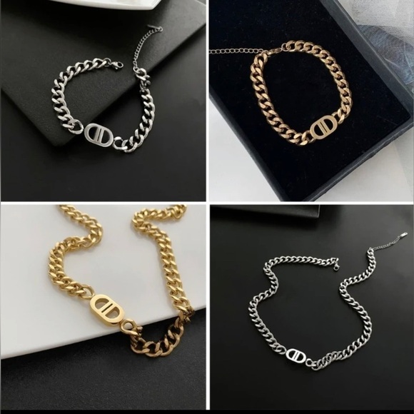 18K Gold Pig Nose Designer Necklace and Bracelet Set “Veronica Set” Curb Chain - Picture 7 of 9